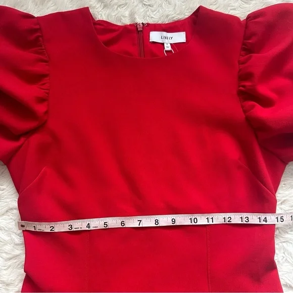 Likely Alia Dress Fit & Flare Puff Sleeve Mini in Scarlet Red Sz 8 NWT New - Picture 11 of 12